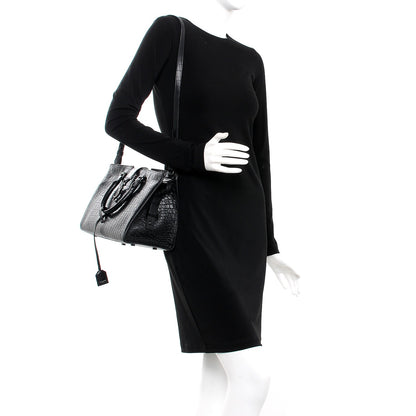 Saint Laurent Calfskin Crocodile Embossed Small Monogram Cabas Black 2 of 9