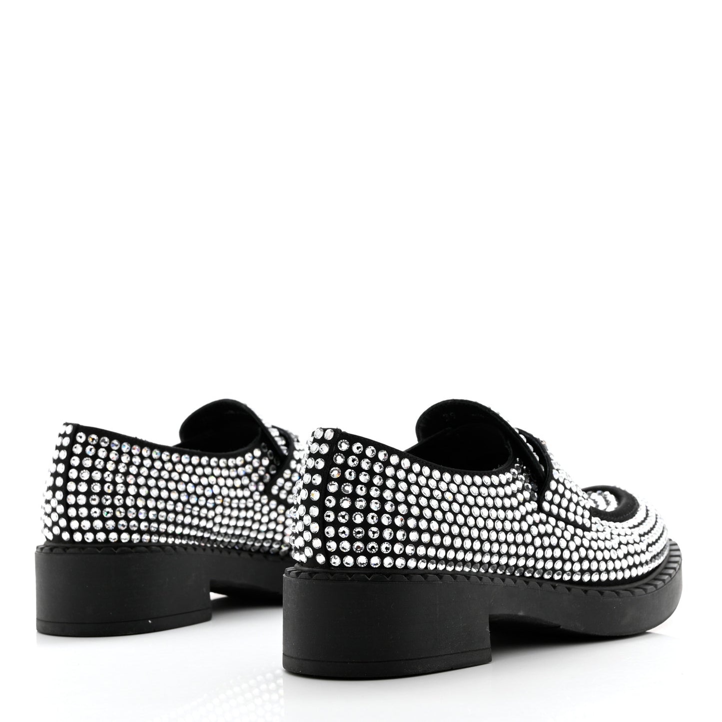 Satin Crystal Metal Triangle Logo 50mm Loafers 39 Cristal