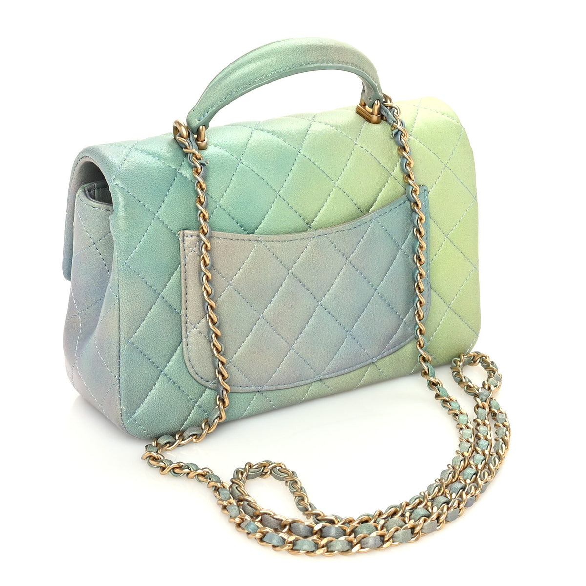 Lambskin Quilted Ombre Mini Top Handle Rectangular Flap Blue Green