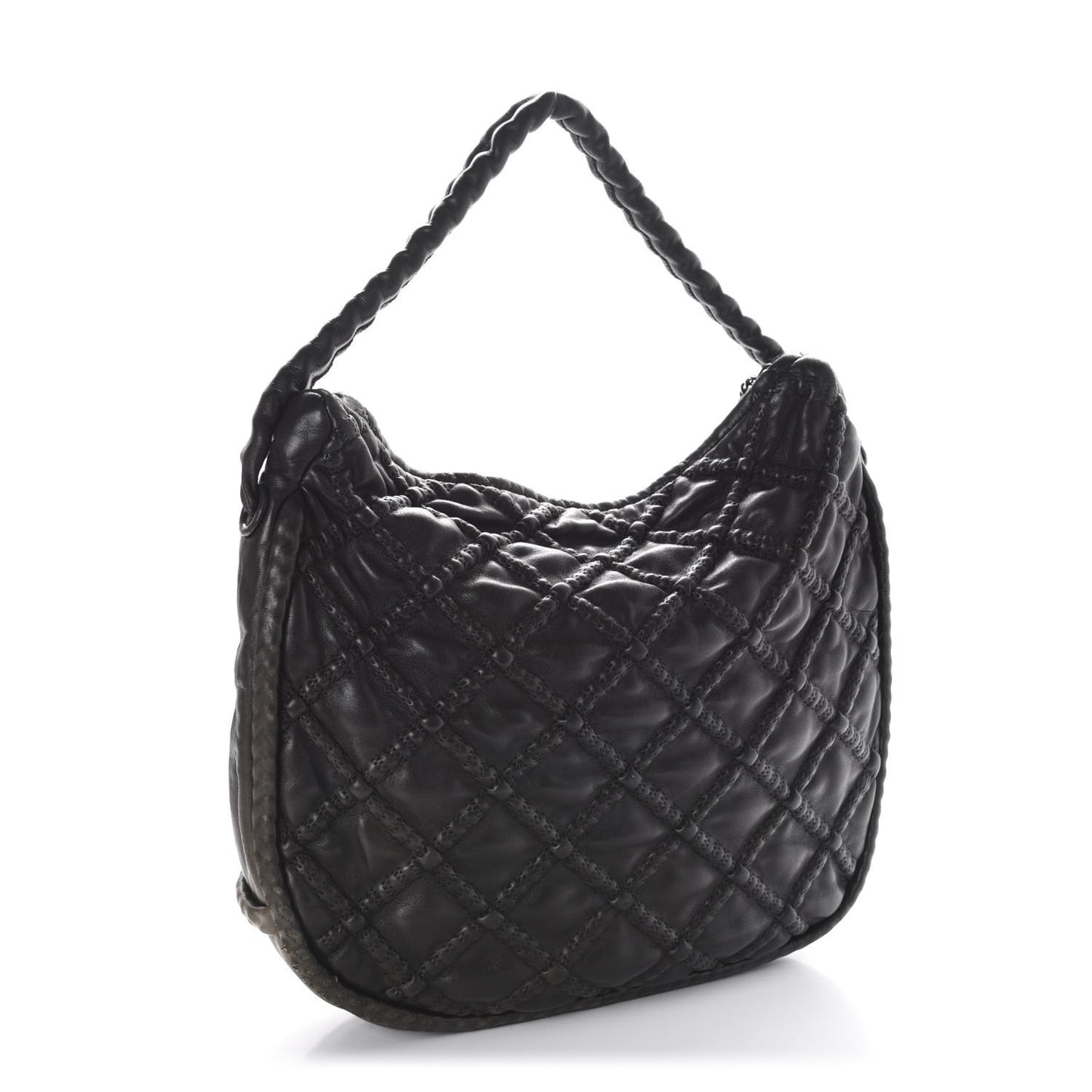 Quilted Lambskin Hidden Chain Hobo Black