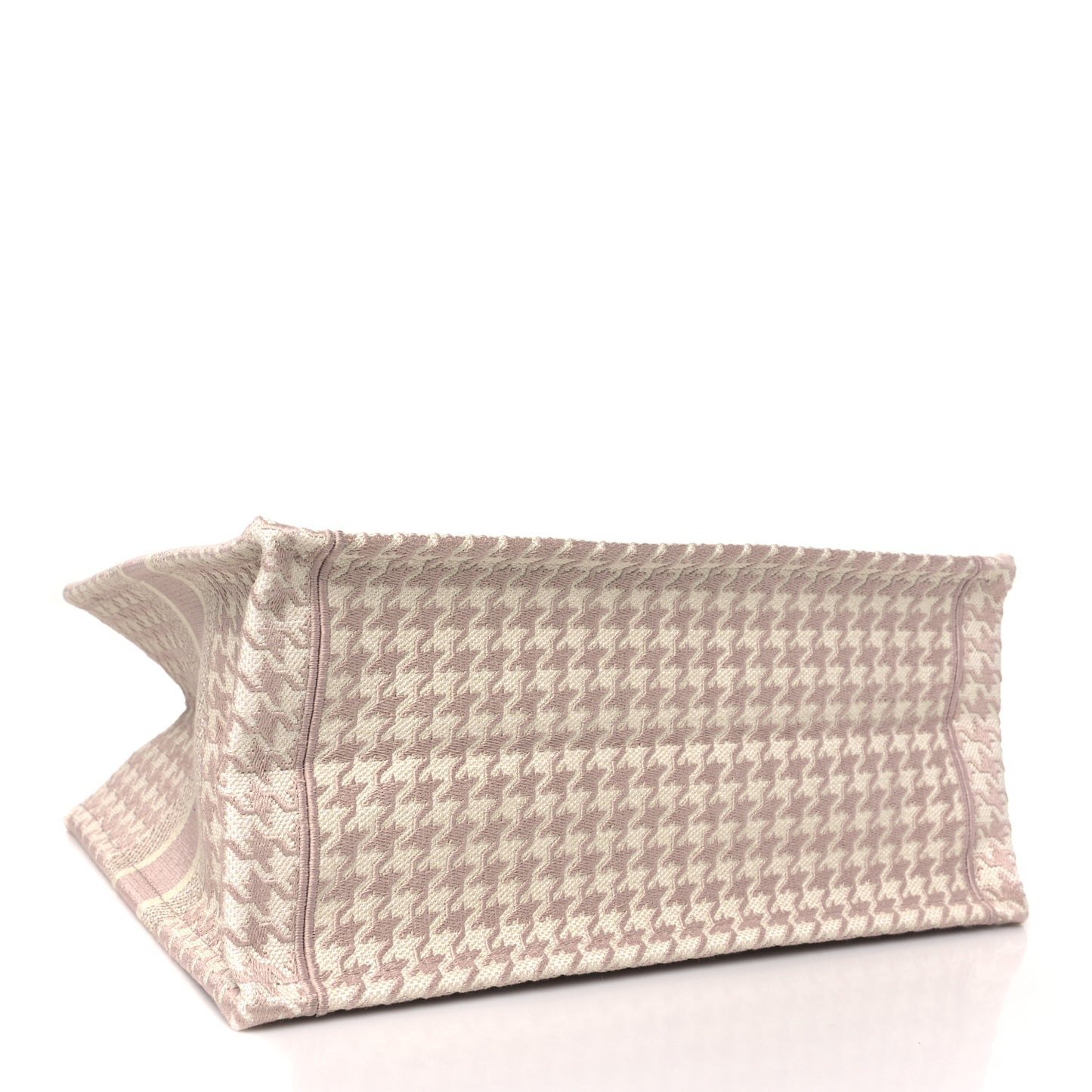 Canvas Macro Houndstooth Embroidered Medium Book Tote Pink White