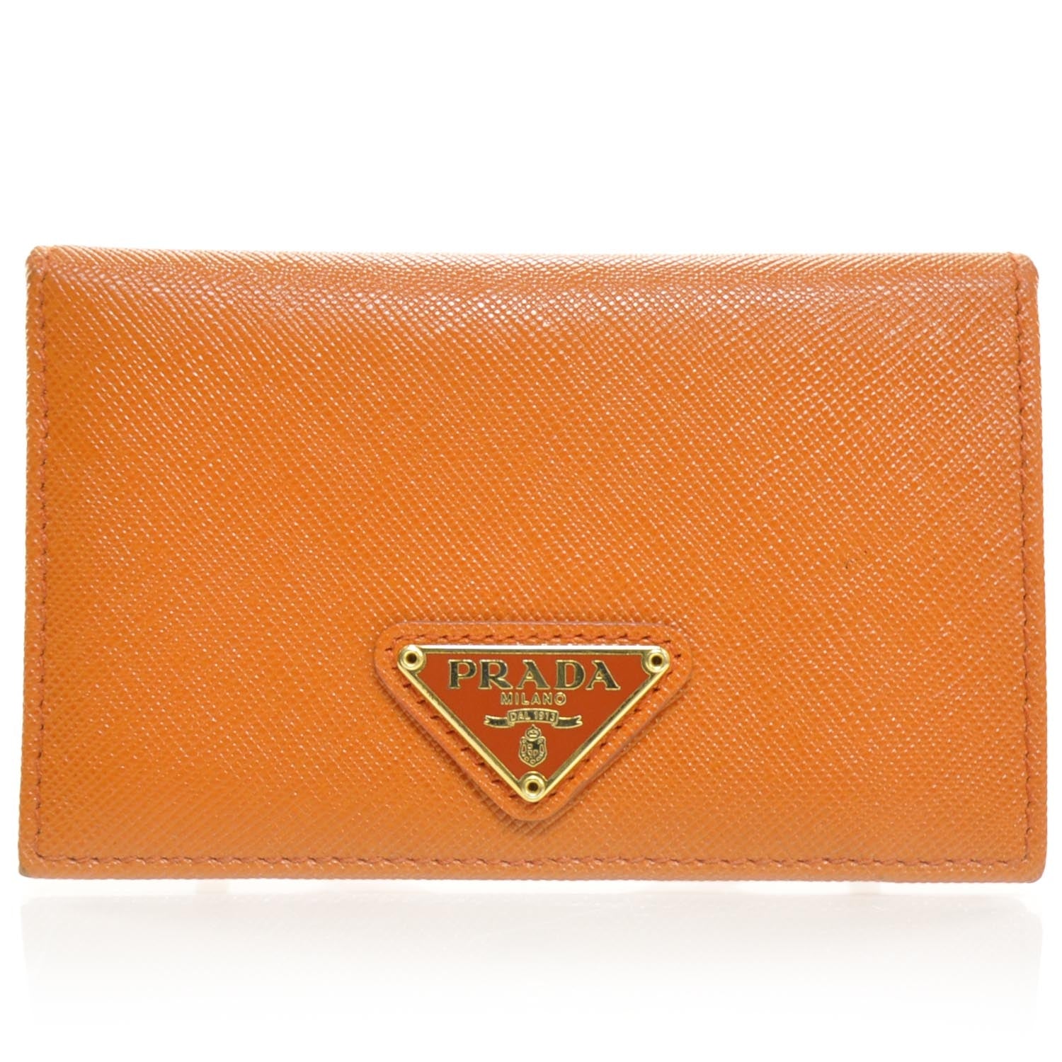 Prada Saffiano Card Holder Wallet Orange 1 of 9