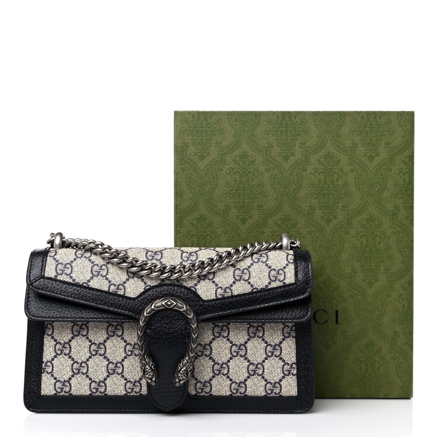 Gucci GG Supreme Monogram Textured Dollar Calfskin Small Rectangular Dionysus Shoulder Bag Beige Blue 10 of 10