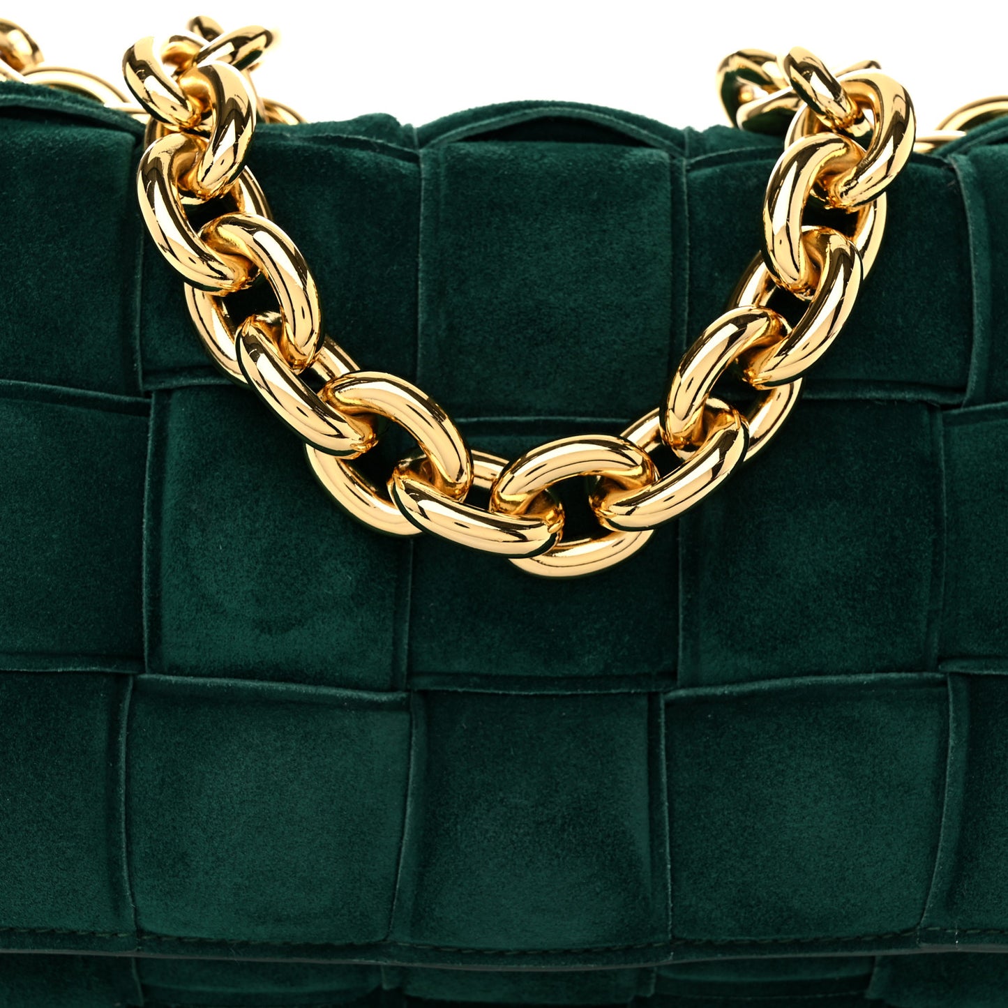Suede Maxi Intrecciato Padded Chain Cassette Crossbody Bag Emerald Green