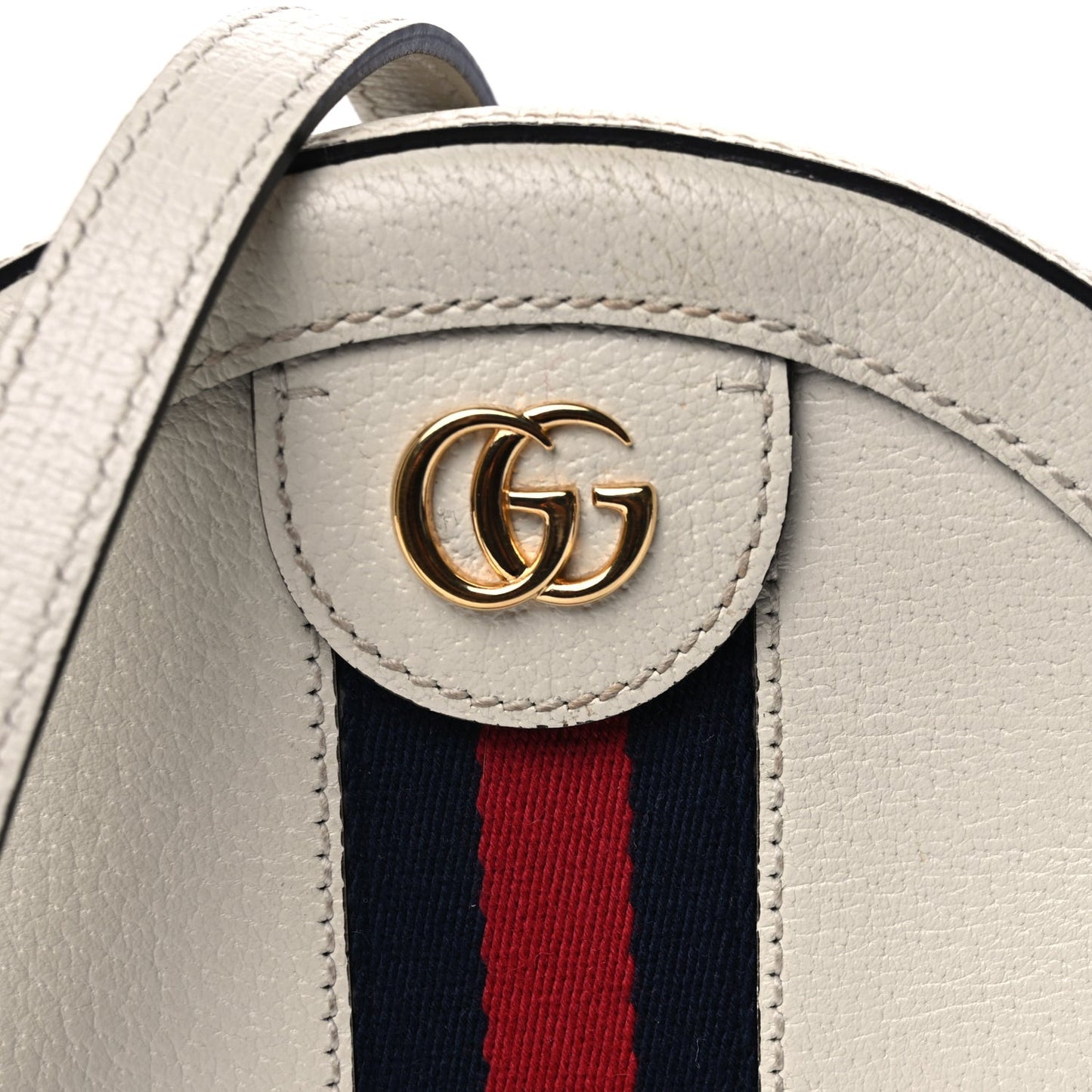 Textured Calfskin Web Mini Ophidia Round Shoulder Bag Mystic White