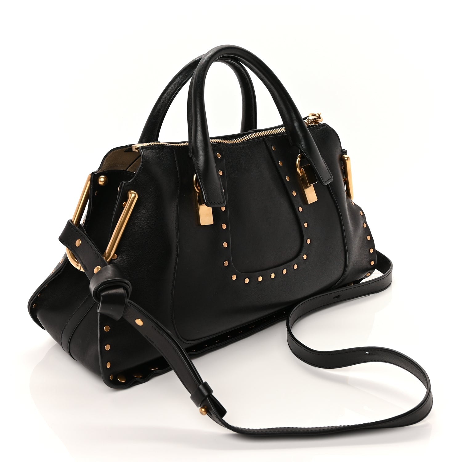 Chloe Calfskin Studded Hayley Double Carry Satchel  Black 2 of 8