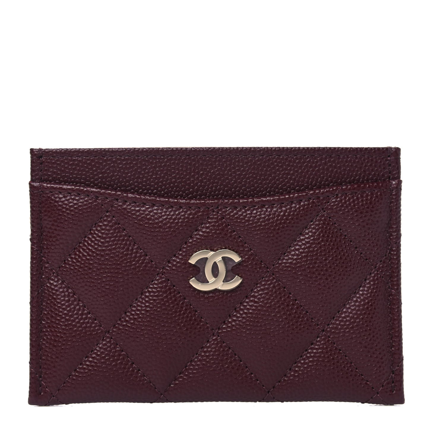 Caviar Quilted Card Holder Burgundy