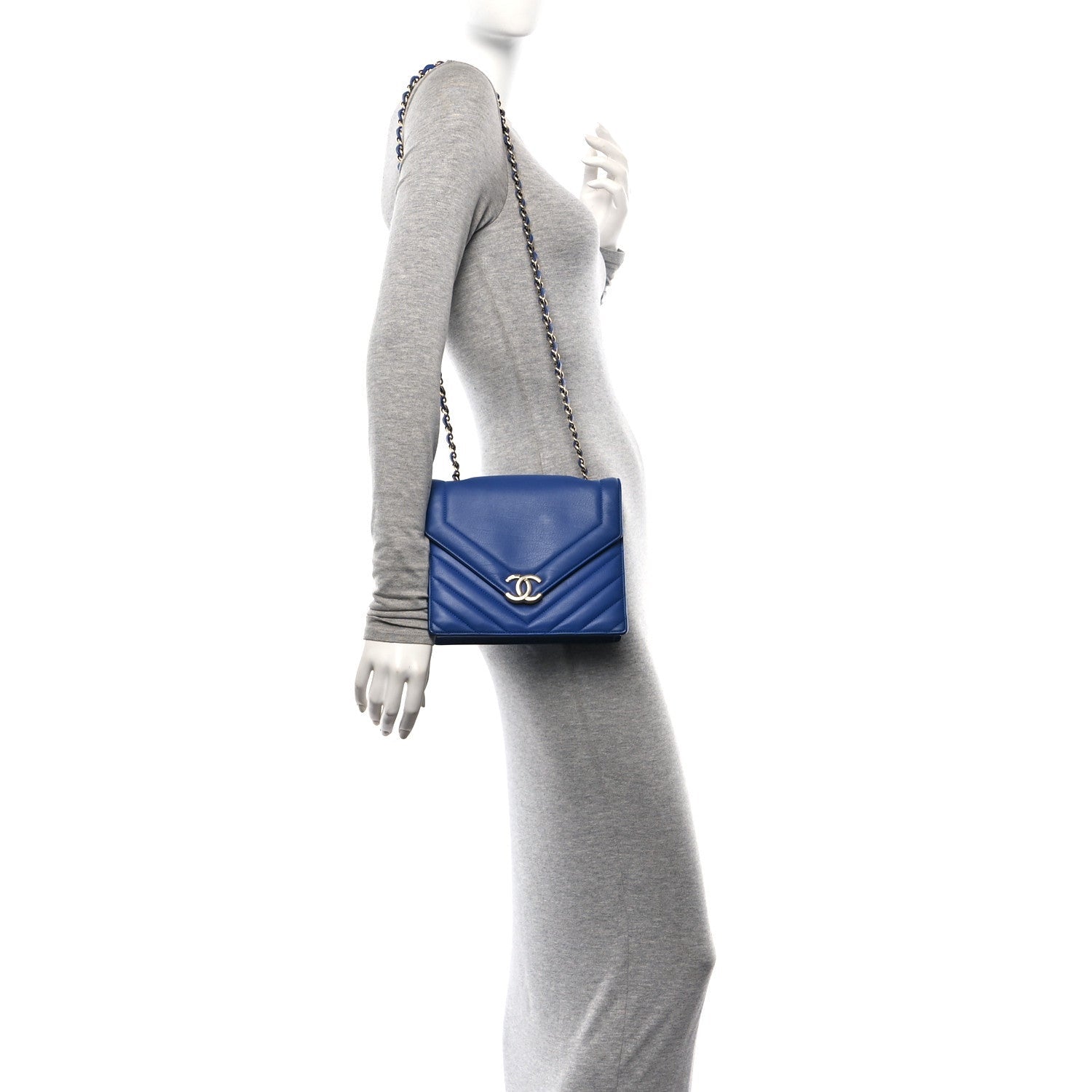 Chanel Calfskin Quilted Chevron Small Single Flap Blue 2 of 7