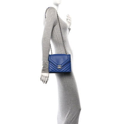 Chanel Calfskin Quilted Chevron Small Single Flap Blue 2 of 7