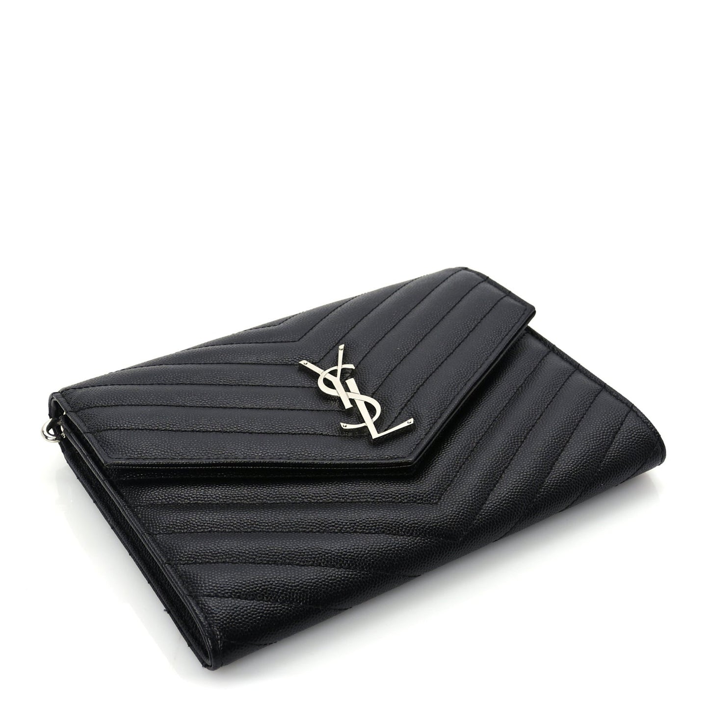 Grain De Poudre Matelasse Chevron Monogram Envelope Clutch Black