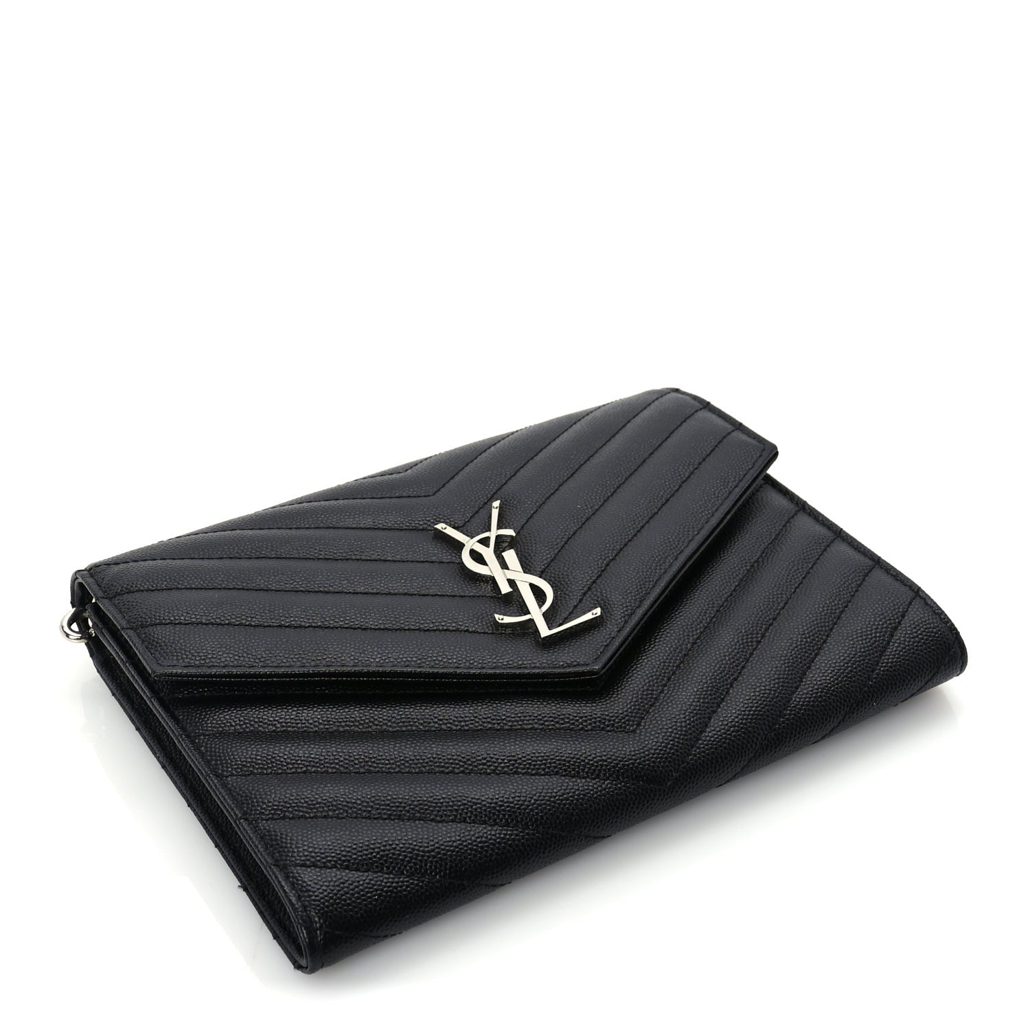 Saint Laurent Grain De Poudre Matelasse Chevron Monogram Envelope Clutch Black 3 of 8