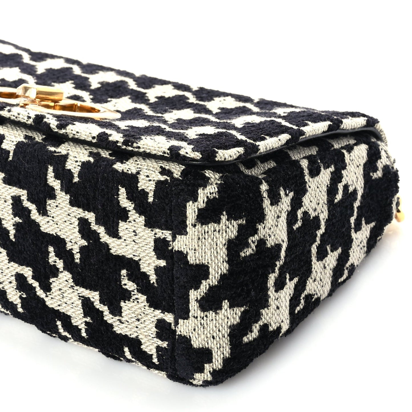 Technical Canvas Macro Houndstooth Medium Caro Bag Black White
