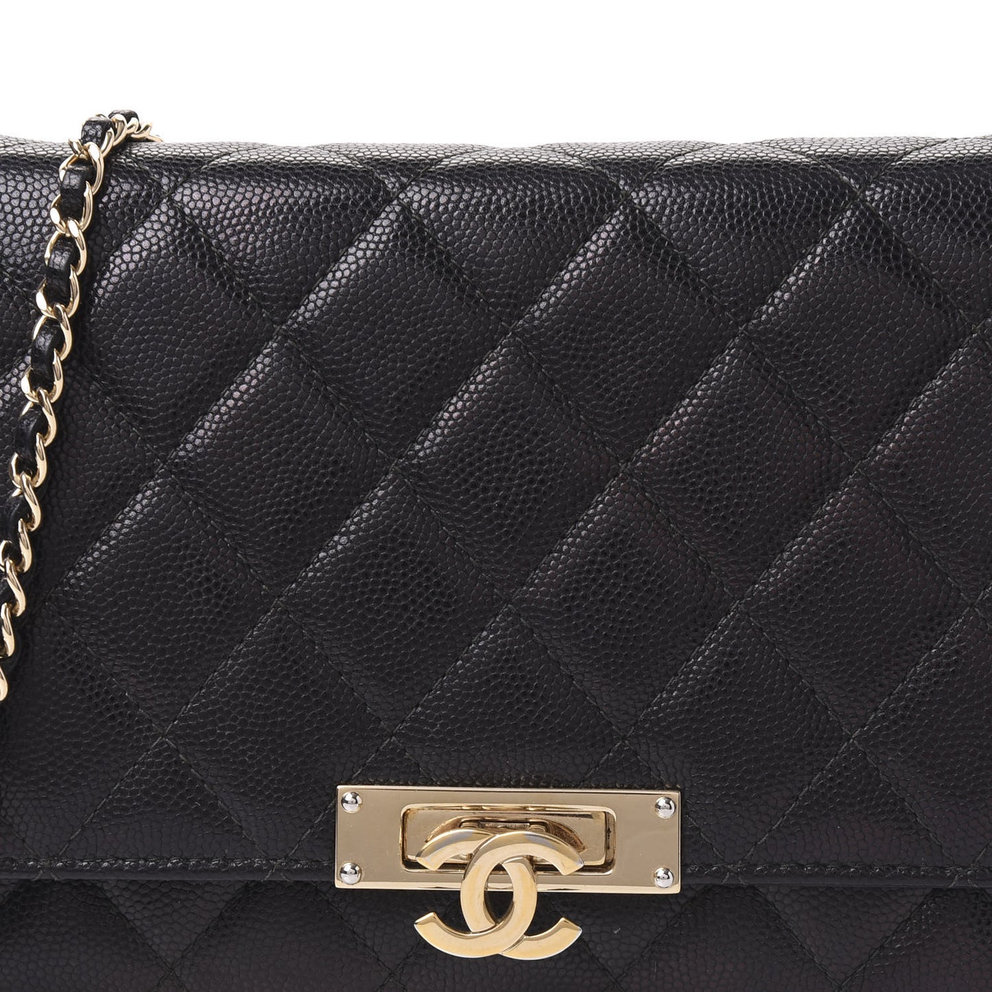Caviar Quilted Golden Class Wallet On Chain WOC Black