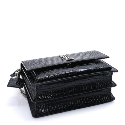 Saint Laurent Calfskin Crocodile Embossed Medium Monogram Sunset Black 3 of 7