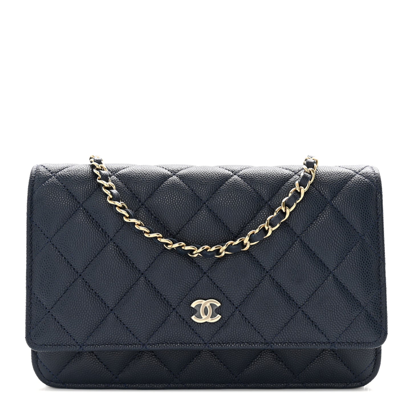 Caviar Quilted Wallet on Chain WOC Navy Blue