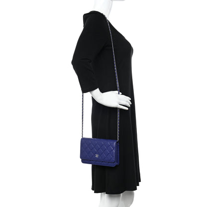 Chanel Lambskin Quilted Wallet On Chain WOC Blue 2 of 16