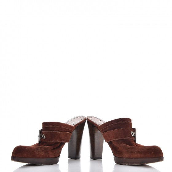Saint Laurent Suede Buckle Mules 38 Brown 6 of 12