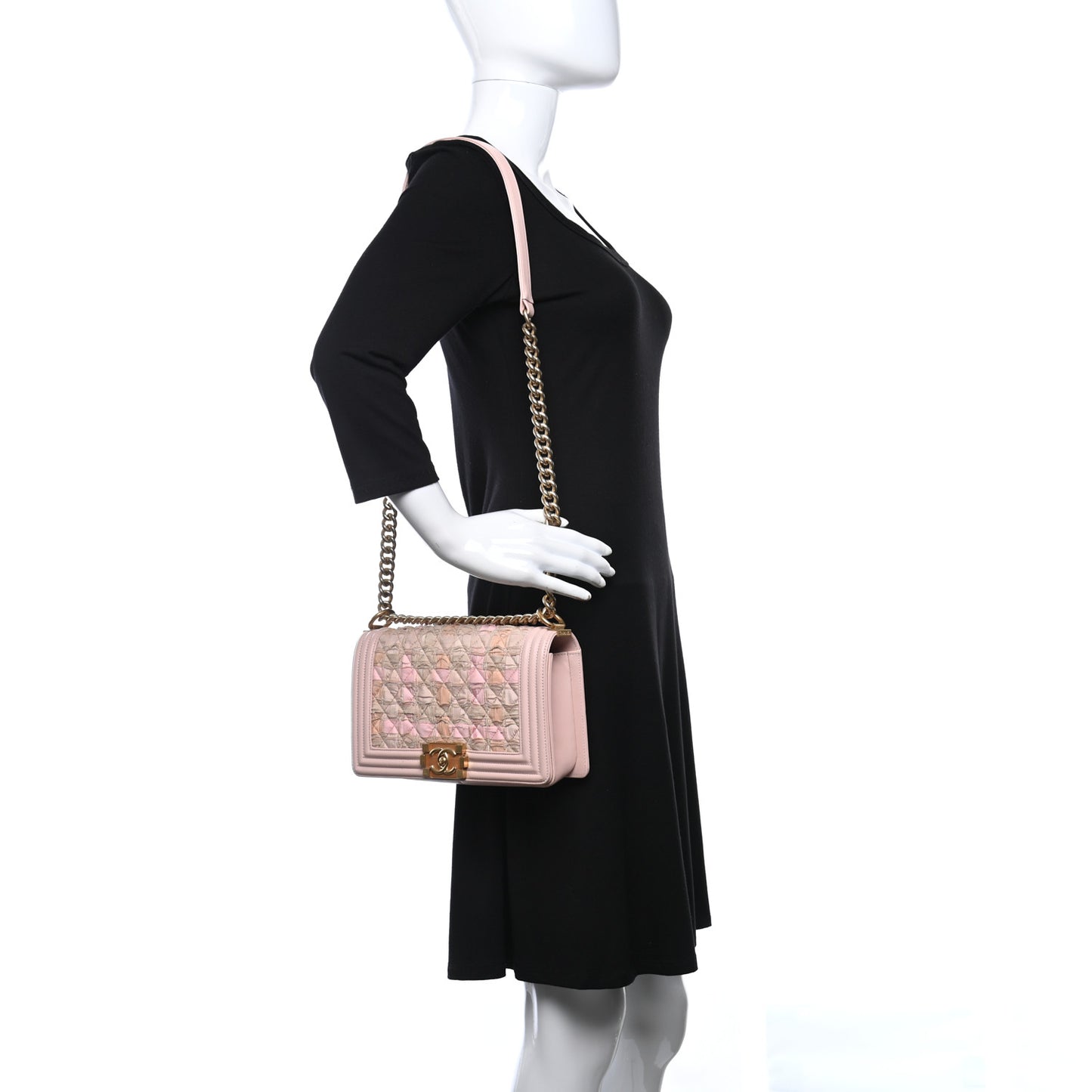 Braided Tweed Lambskin Medium Boy Flap Pink