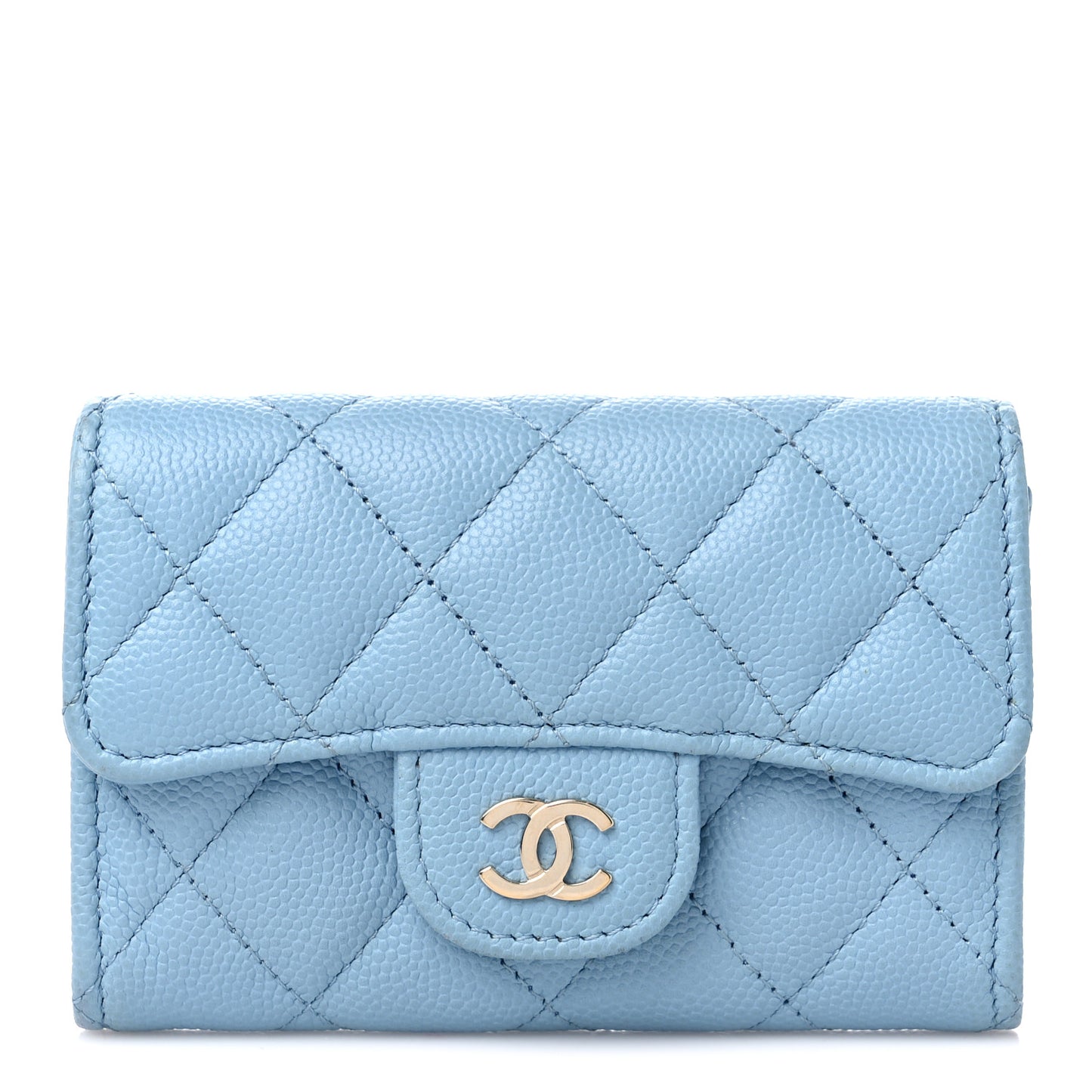 Caviar Quilted Flap Card Holder Wallet Light Blue