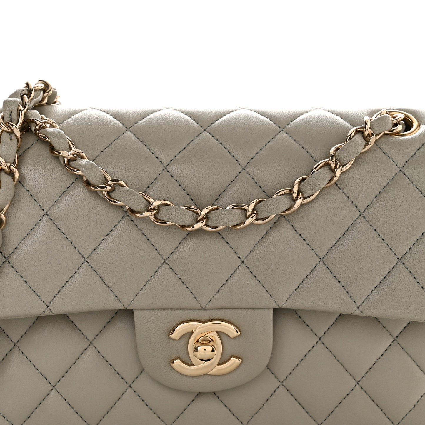 Lambskin Quilted Small Double Flap Light Grey
