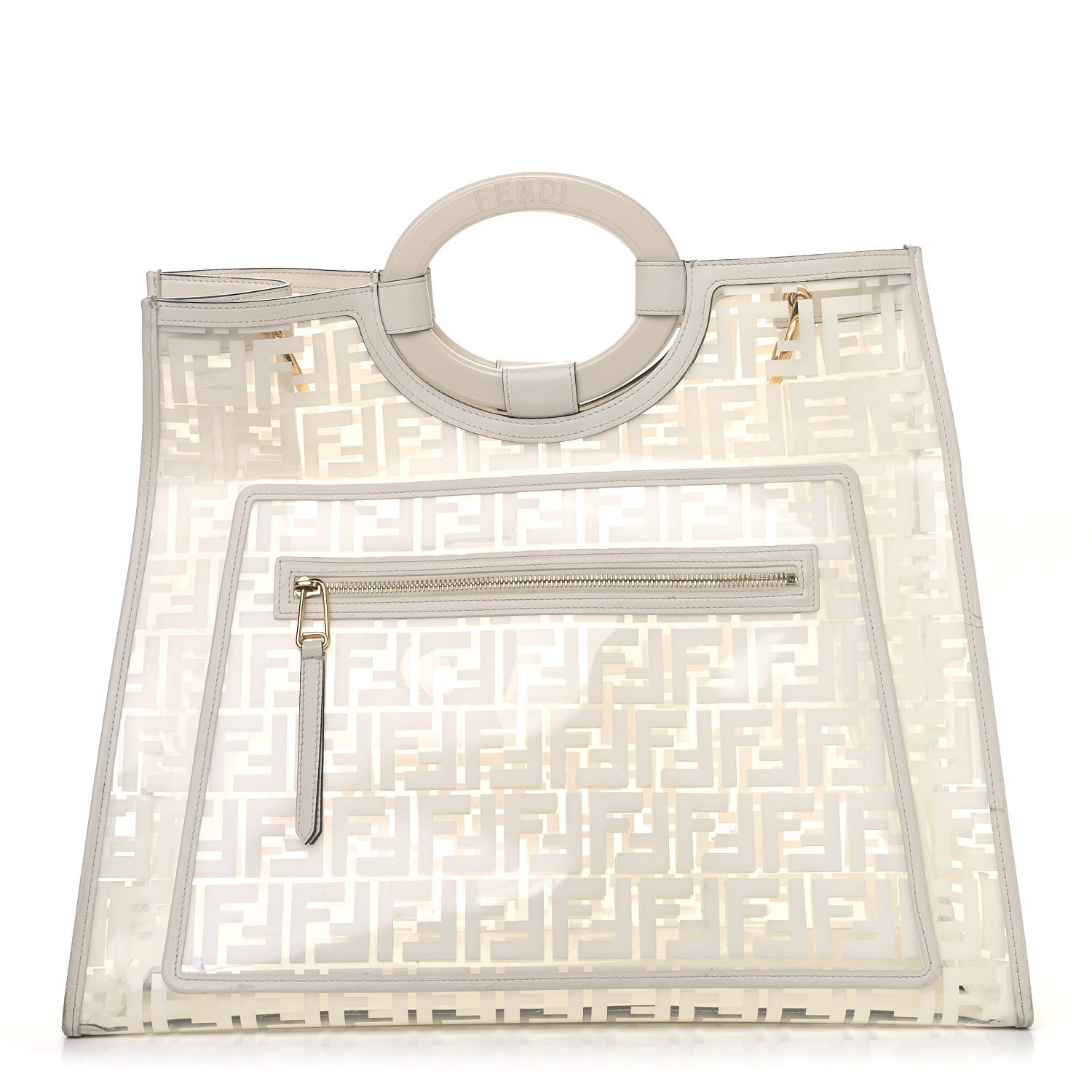Fendi TPU FF Vitello Century Plexiglass Large Runaway Shopper Tote White 1 of 10