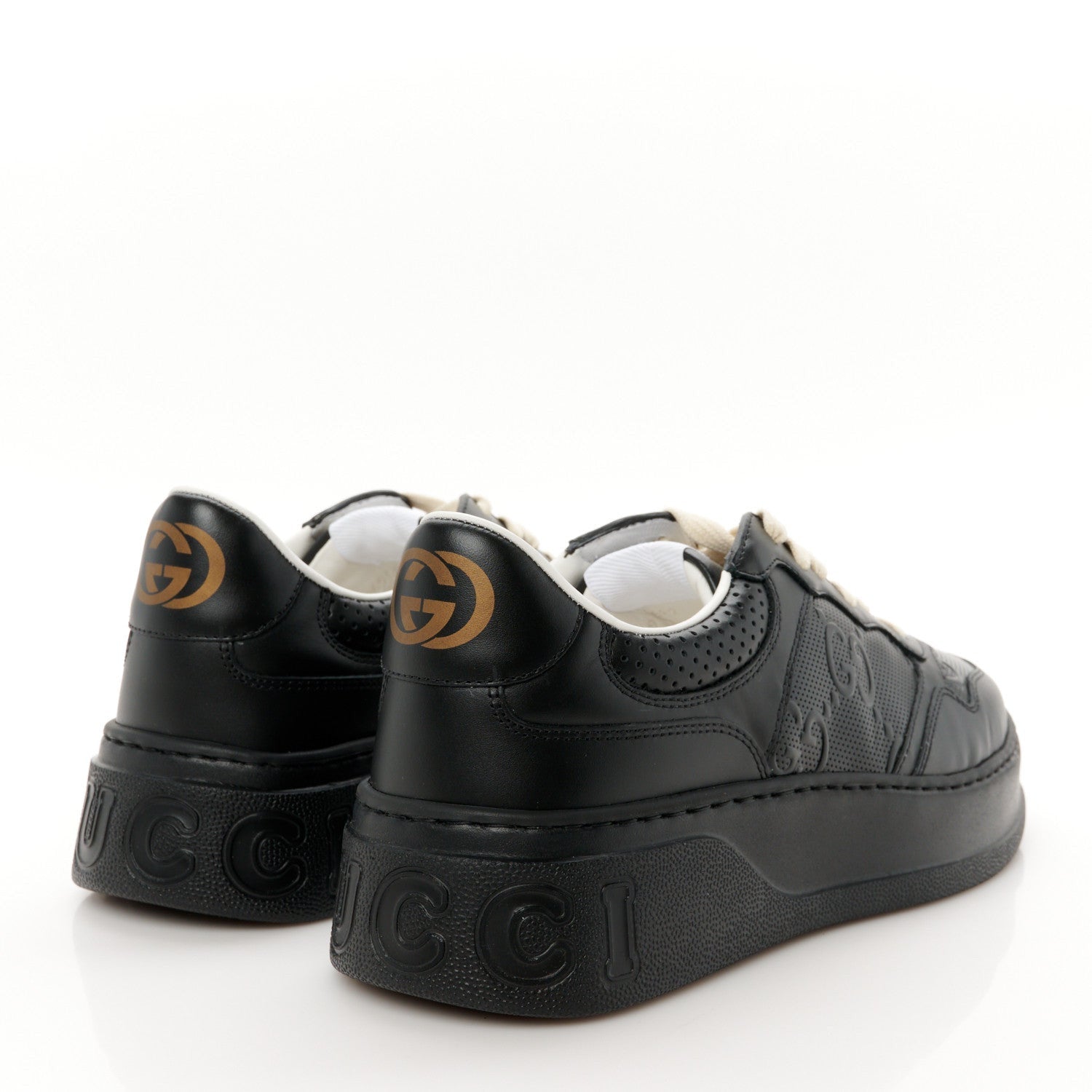 Gucci Calfskin GG Tennis Embossed Perforated Mens Interlocking G 55mm Sneakers 8.5 Black 5 of 7