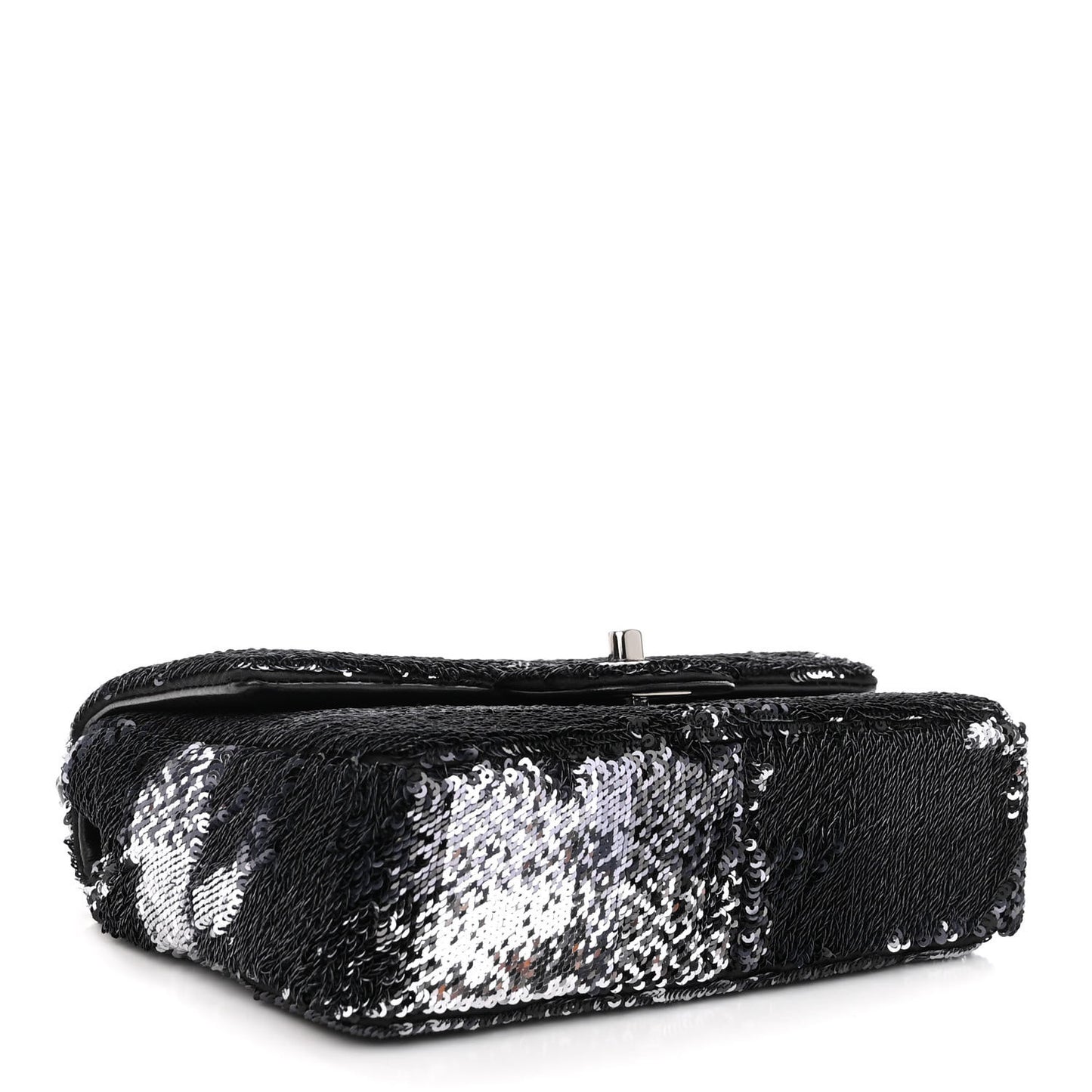 Sequin Mini Rectangular Single Flap Black Silver