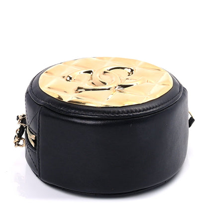 Chanel Lambskin Quilted Golden Plate Round Clutch With Chain Black 4 of 9