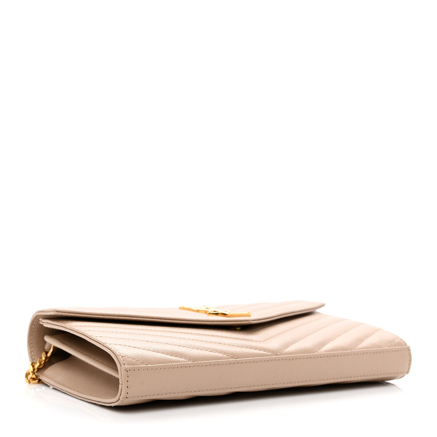 Grain De Poudre Matelasse Chevron Monogram Chain Wallet Deep Beige