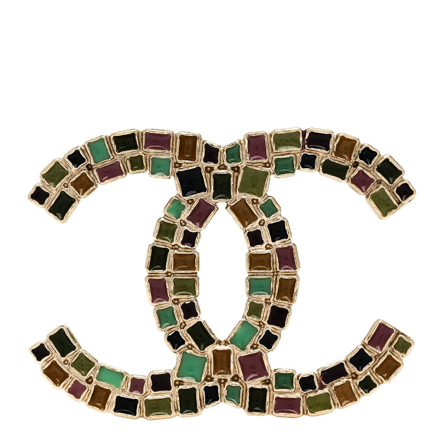 Enamel CC Brooch Gold Multicolor