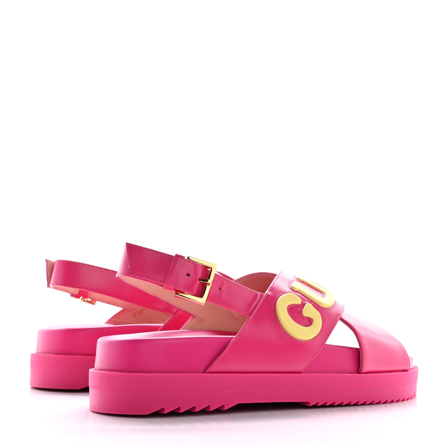 Gucci Calfskin Elizabeth Nappa Charlotte Logo Slingback Sandals 37.5 Fancy Fuchsia 5 of 13