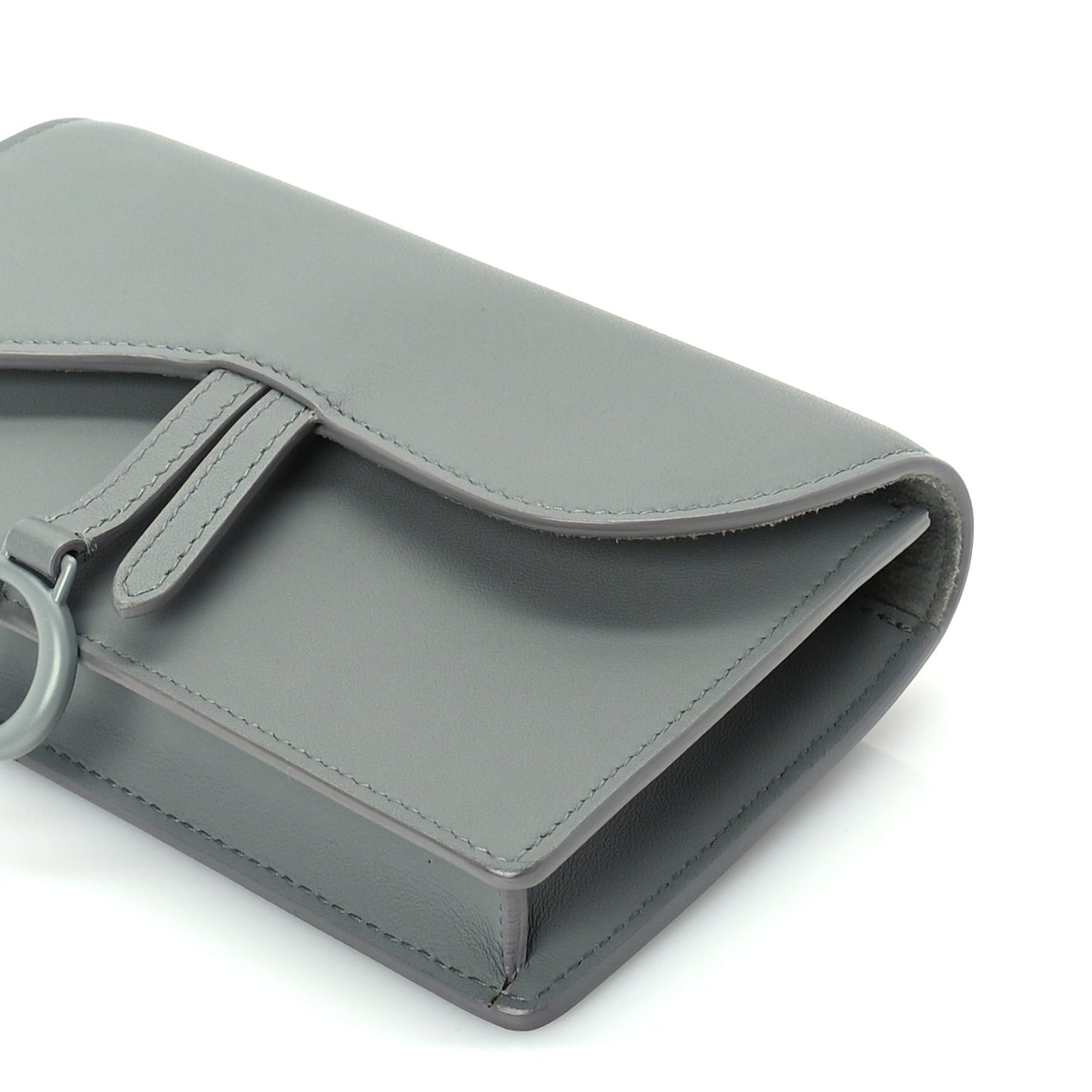 Ultra Matte Calfskin Saddle Belt Clutch  Grey Stone