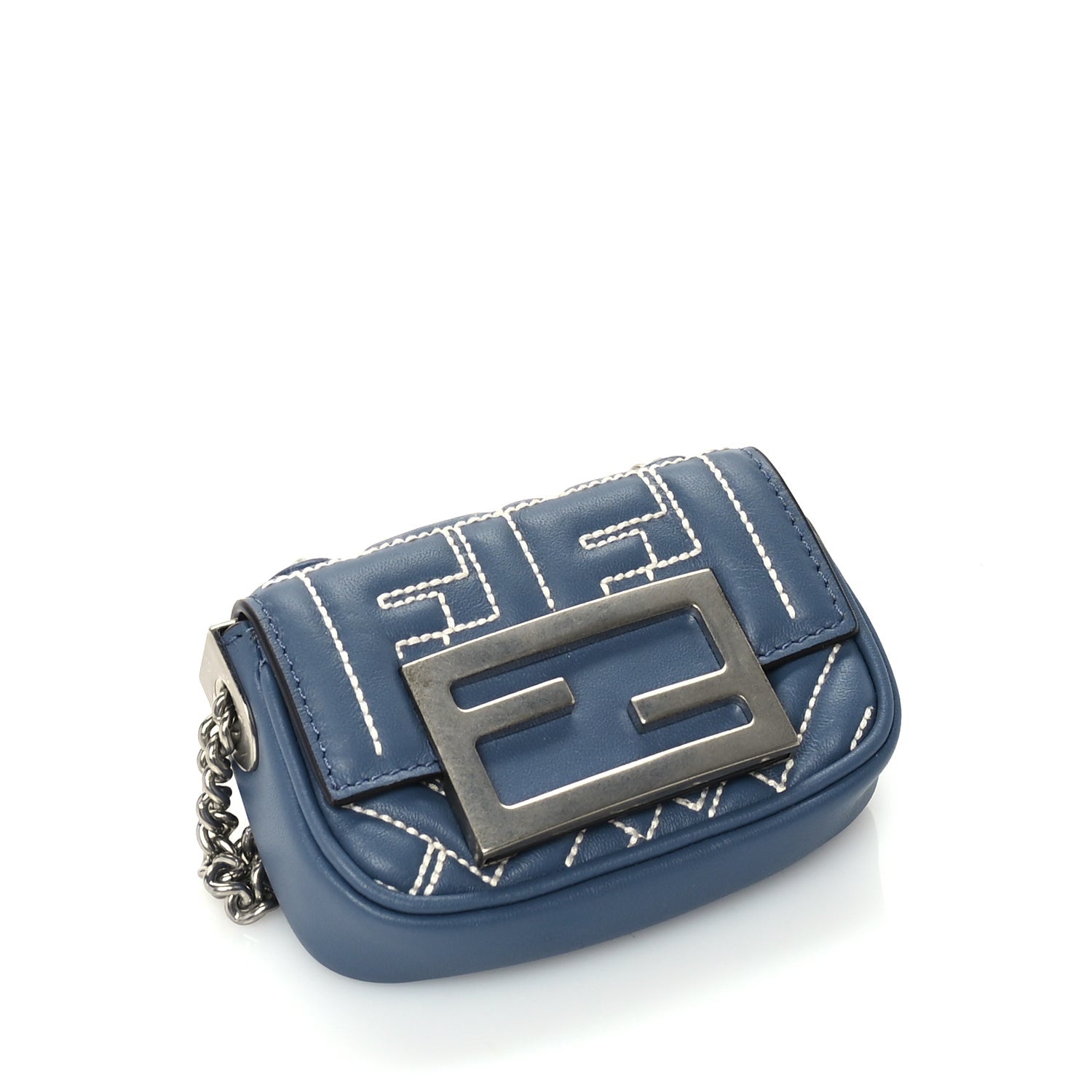 Fendi Nappa Matisse FF Embossed Nano Chain Baguette Blue 3 of 8
