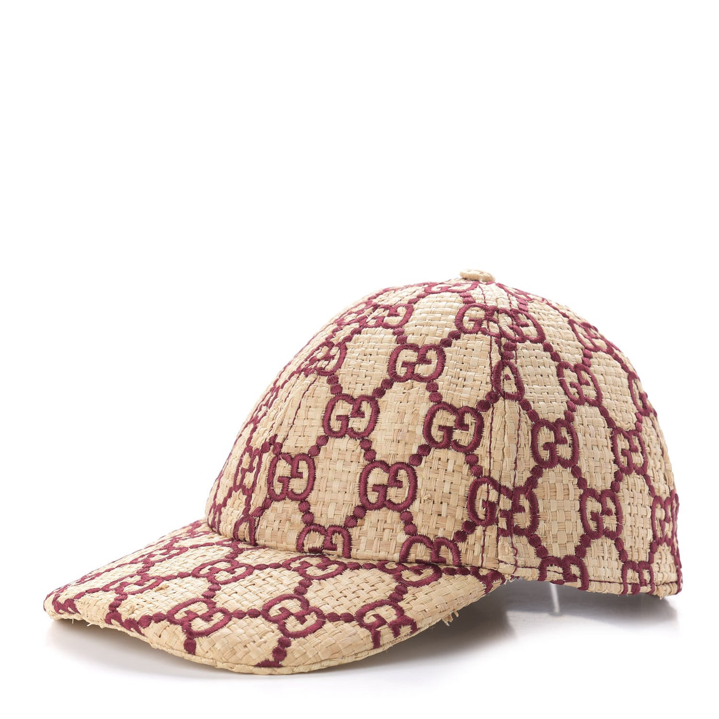 Raffia GG Monogram Elaphe Embroidered Aisha Baseball Hat L Ivory Bordeaux