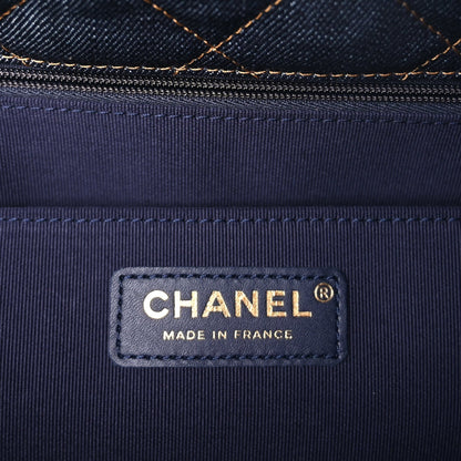 Chanel Denim Quilted XXL Travel Flap Bag  Dark Blue Orange 5 of 8