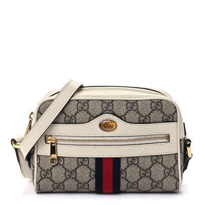 Gucci GG Supreme Monogram Textured Calfskin Web Mini Ophidia Shoulder Bag Beige Ebony Mystic White 1 of 7