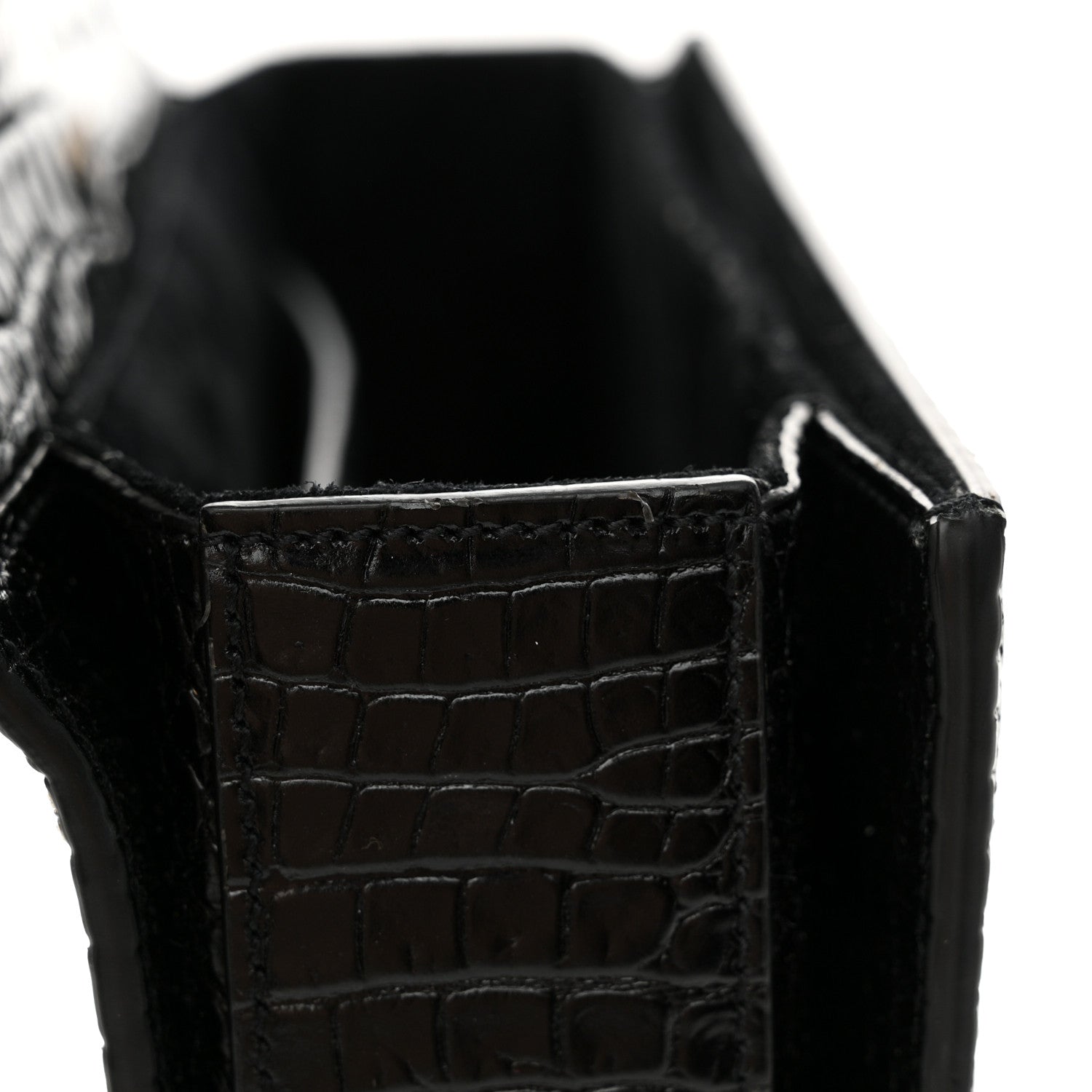 Saint Laurent Calfskin Crocodile Embossed Medium Bellechasse Satchel Black 11 of 13