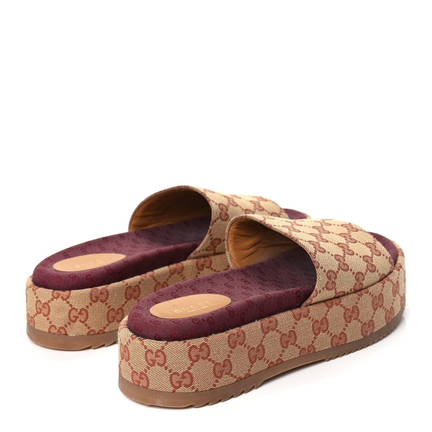 Canvas GG Monogram Angelina Platform Slide Sandals 40.5 Beige Ruggine