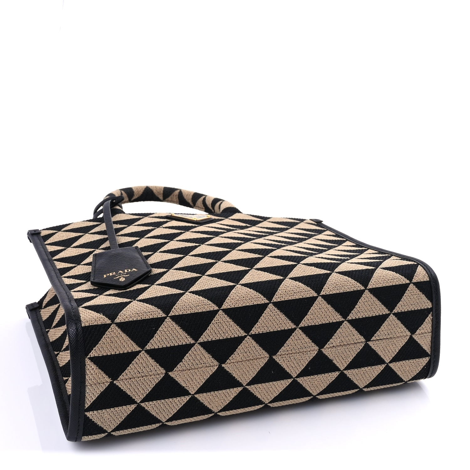 Prada Jacquard Saffiano Triangolo Symbole Embroidered Small Tote  Black Corda 3 of 8