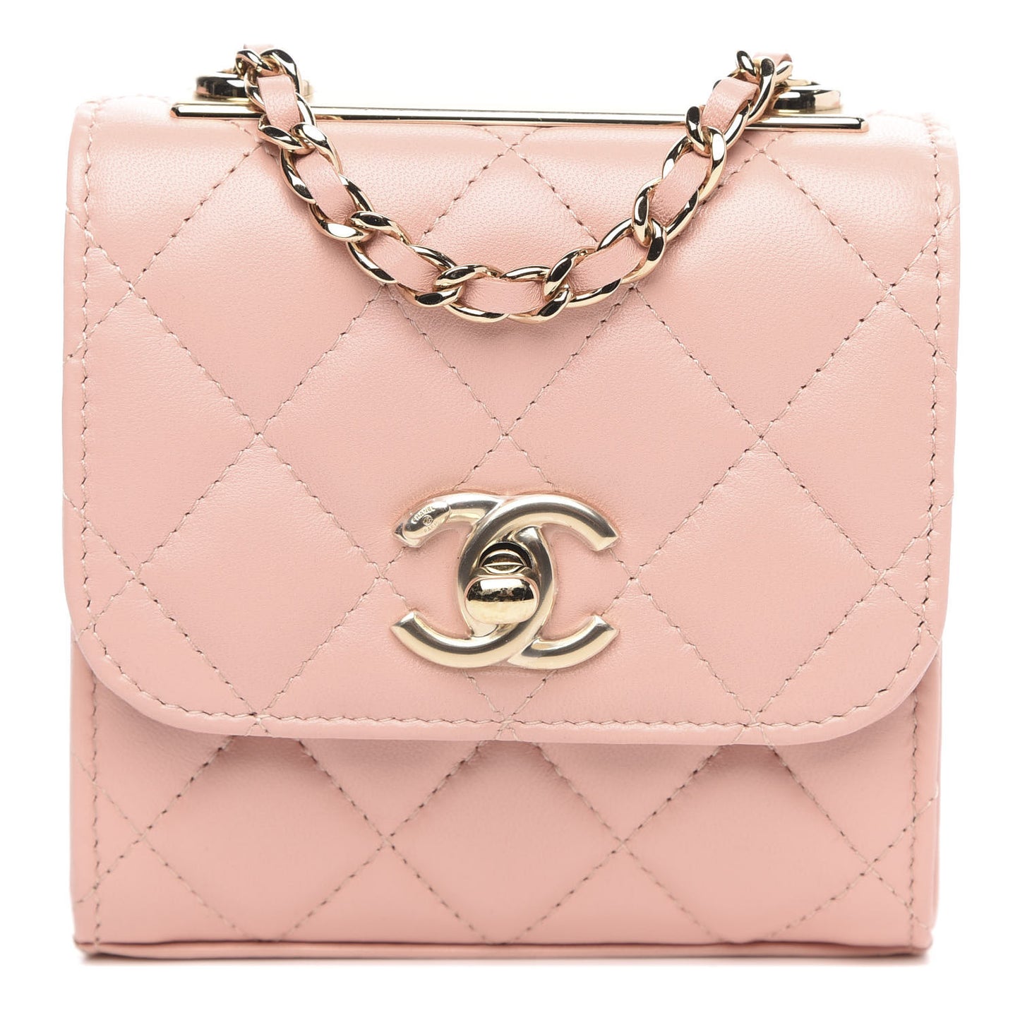 Lambskin Quilted Mini Trendy CC Clutch With Chain Light Pink