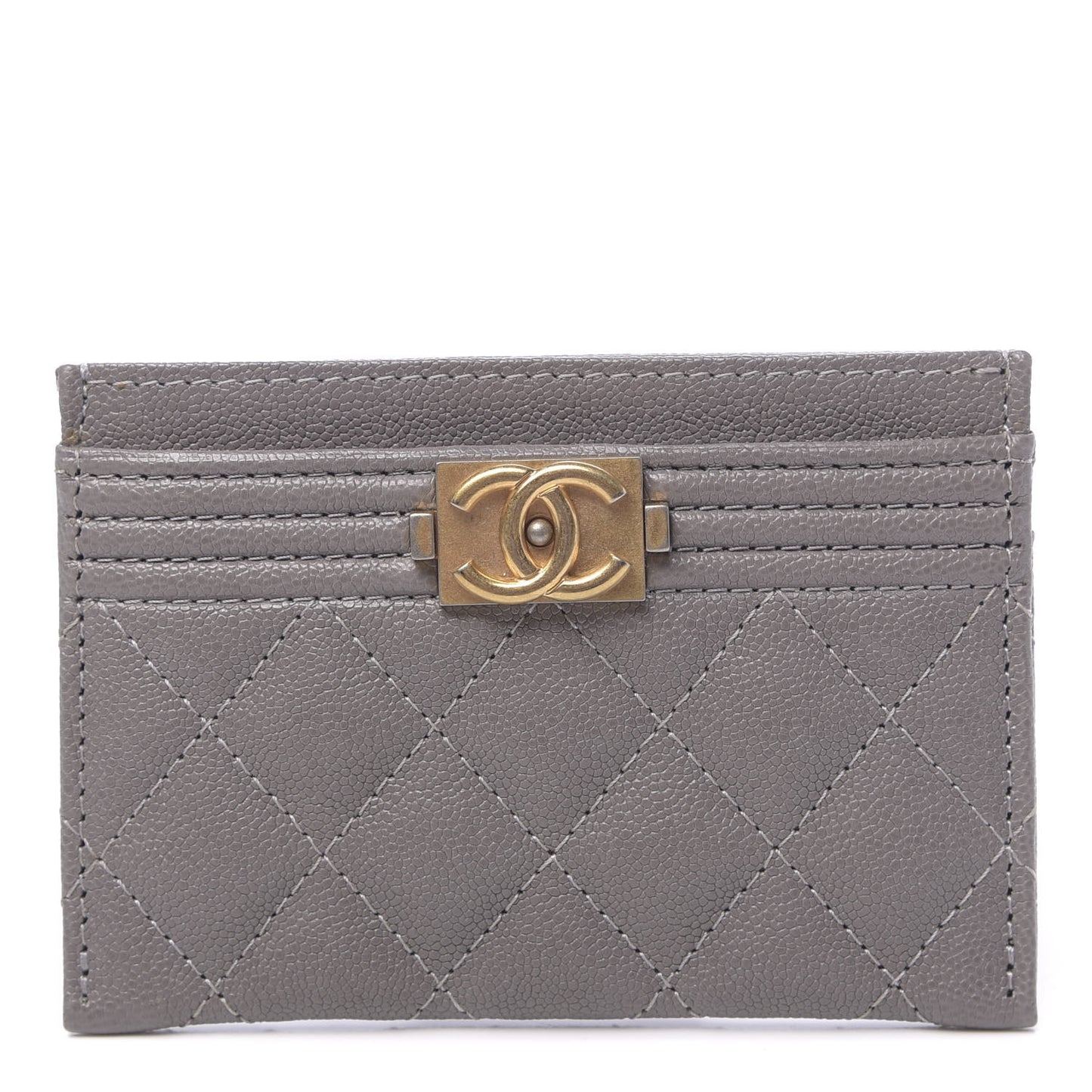Caviar Quilted Boy Card Holder Grey