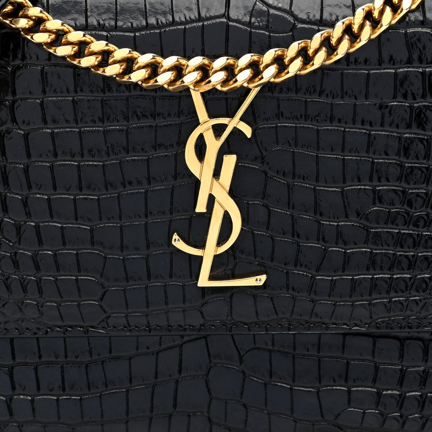 Calfskin Crocodile Embossed Medium Monogram Sunset Black