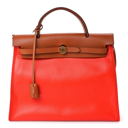 Hermes Toile H Berline Vache Hunter Herbag Zip 31 PM Capucine Fauve 1 of 9