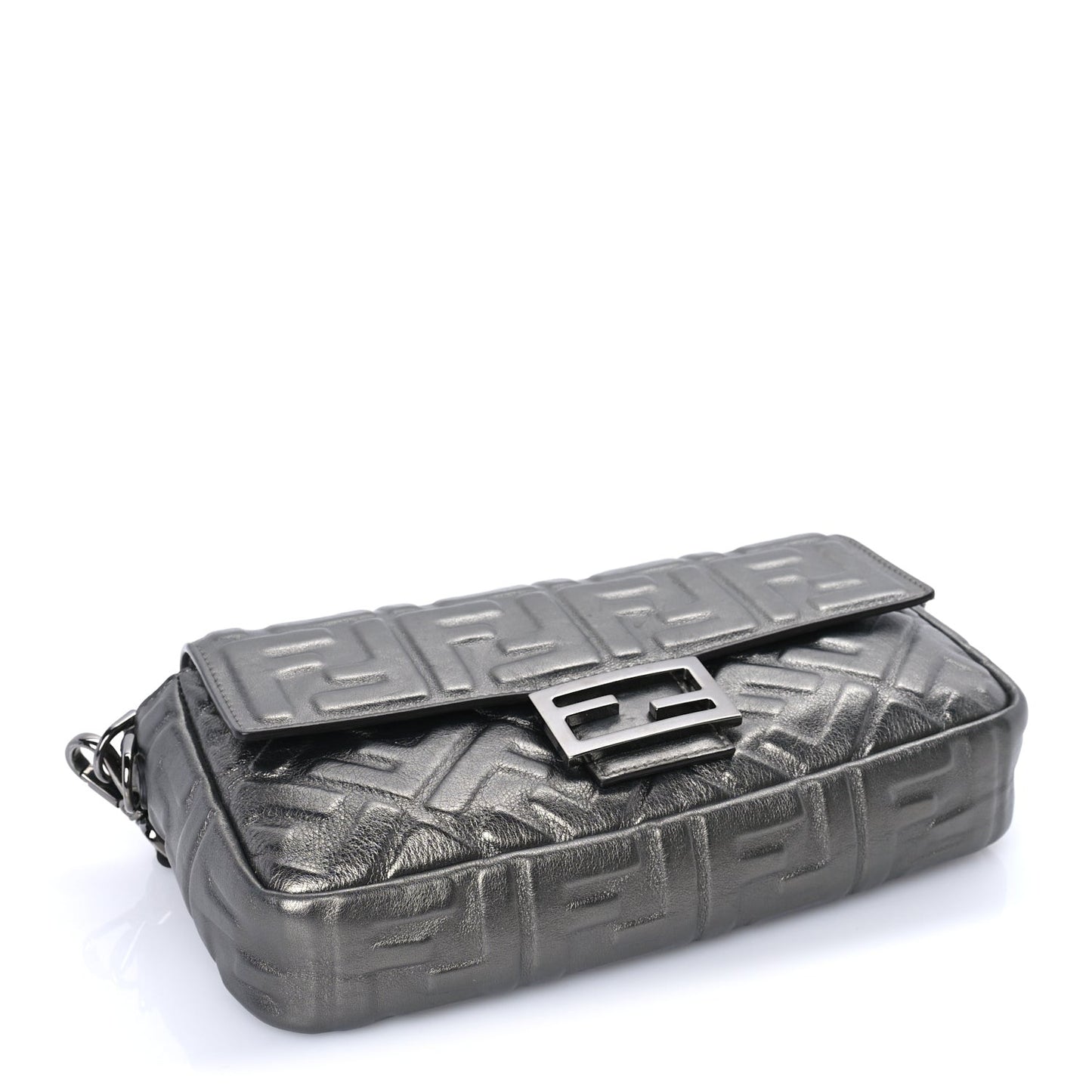 FENDI Nappa FF 1974 Embossed Baguette Black Black