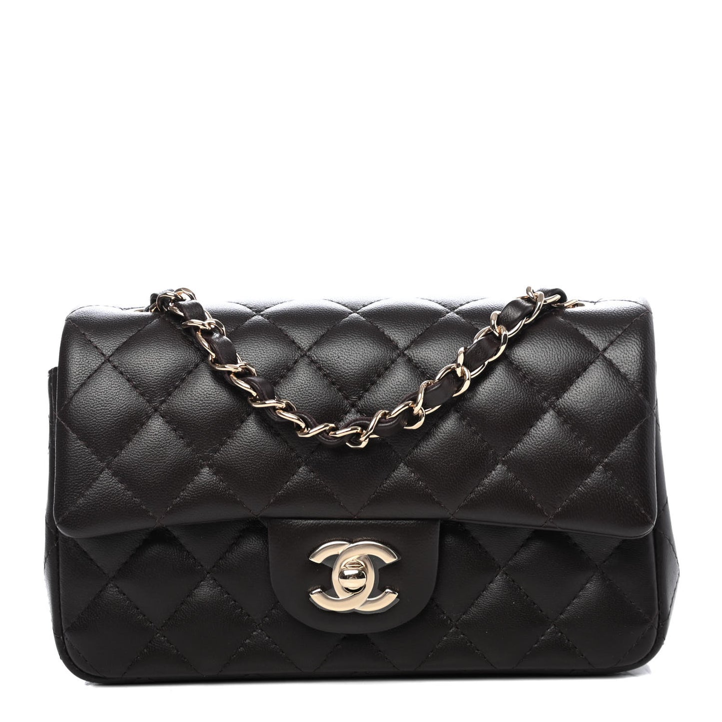 Lambskin Quilted Mini Rectangular Flap Dark Brown