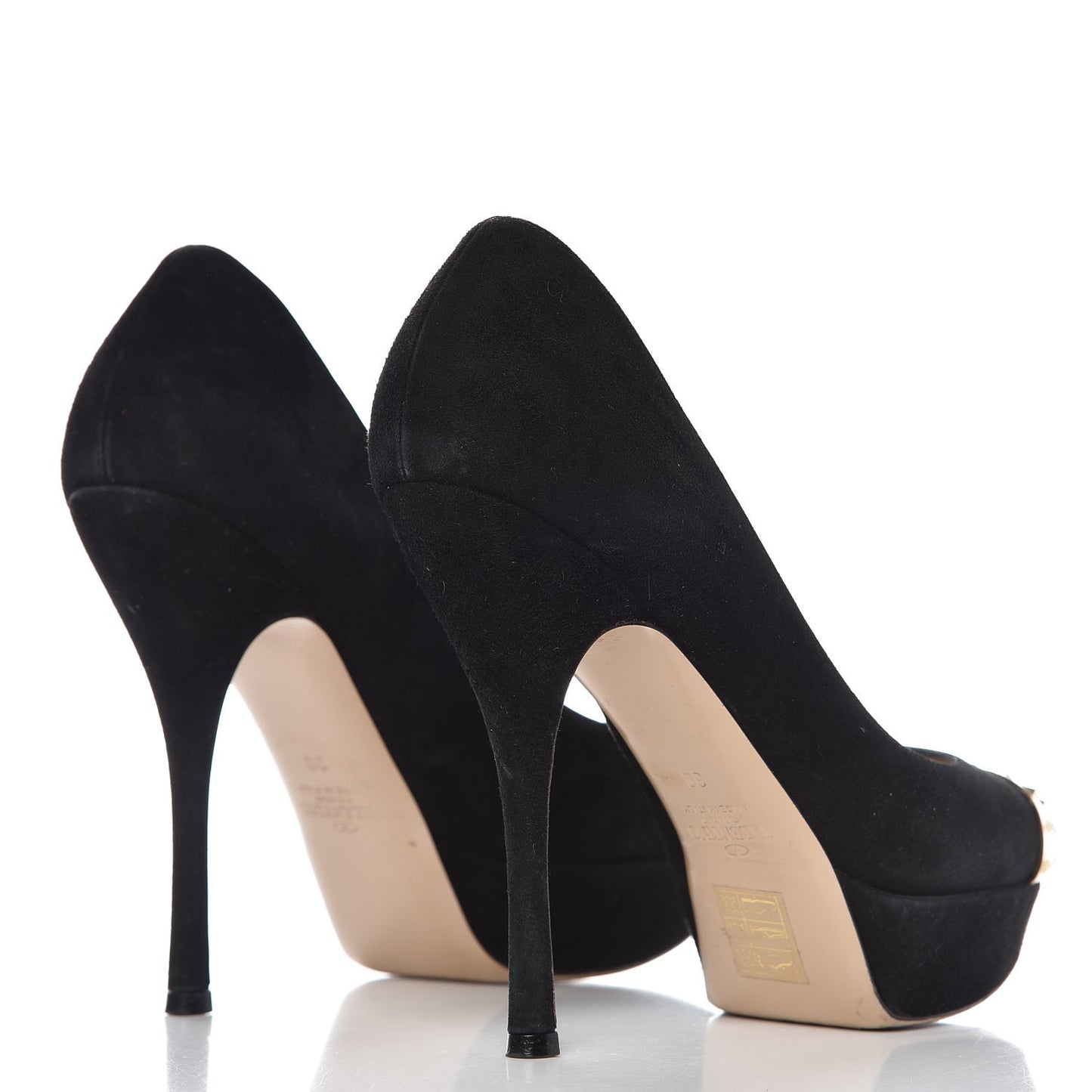 Suede Rockstud Cap Toe Platform Pumps 38 Black Gold