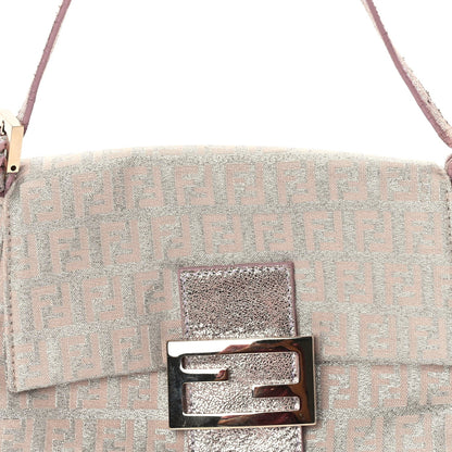 Fendi Metallic Jacquard Zucchino Suede Mini Mama Baguette  Cipria Argento Grigio 6 of 7