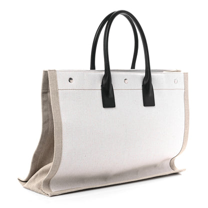 Saint Laurent Linen Calfskin Rive Gauche Tote Optic White 2 of 6