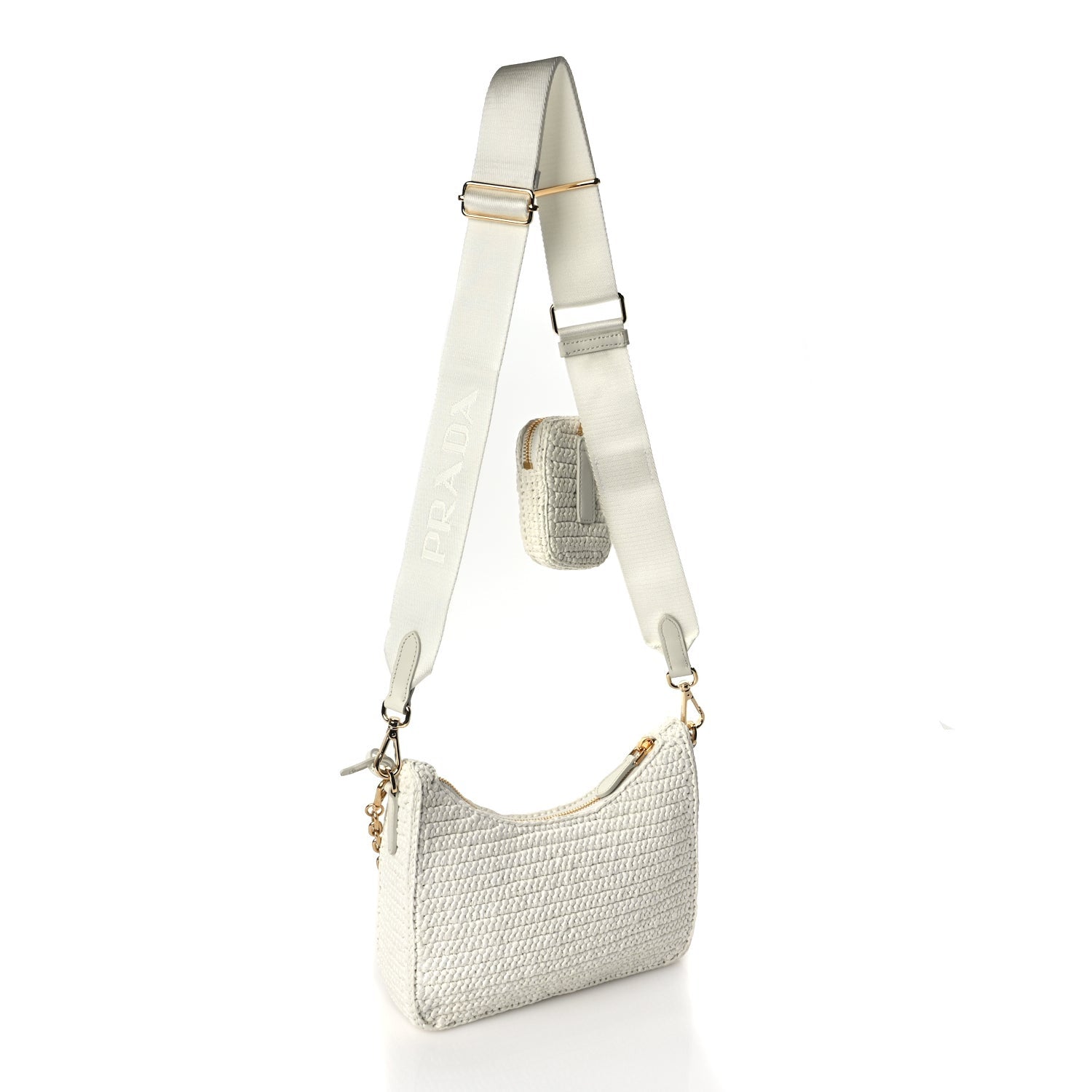 Prada Yarn Raffia Effect Crochet Re-Edition 2005 Shoulder Bag White 2 of 8