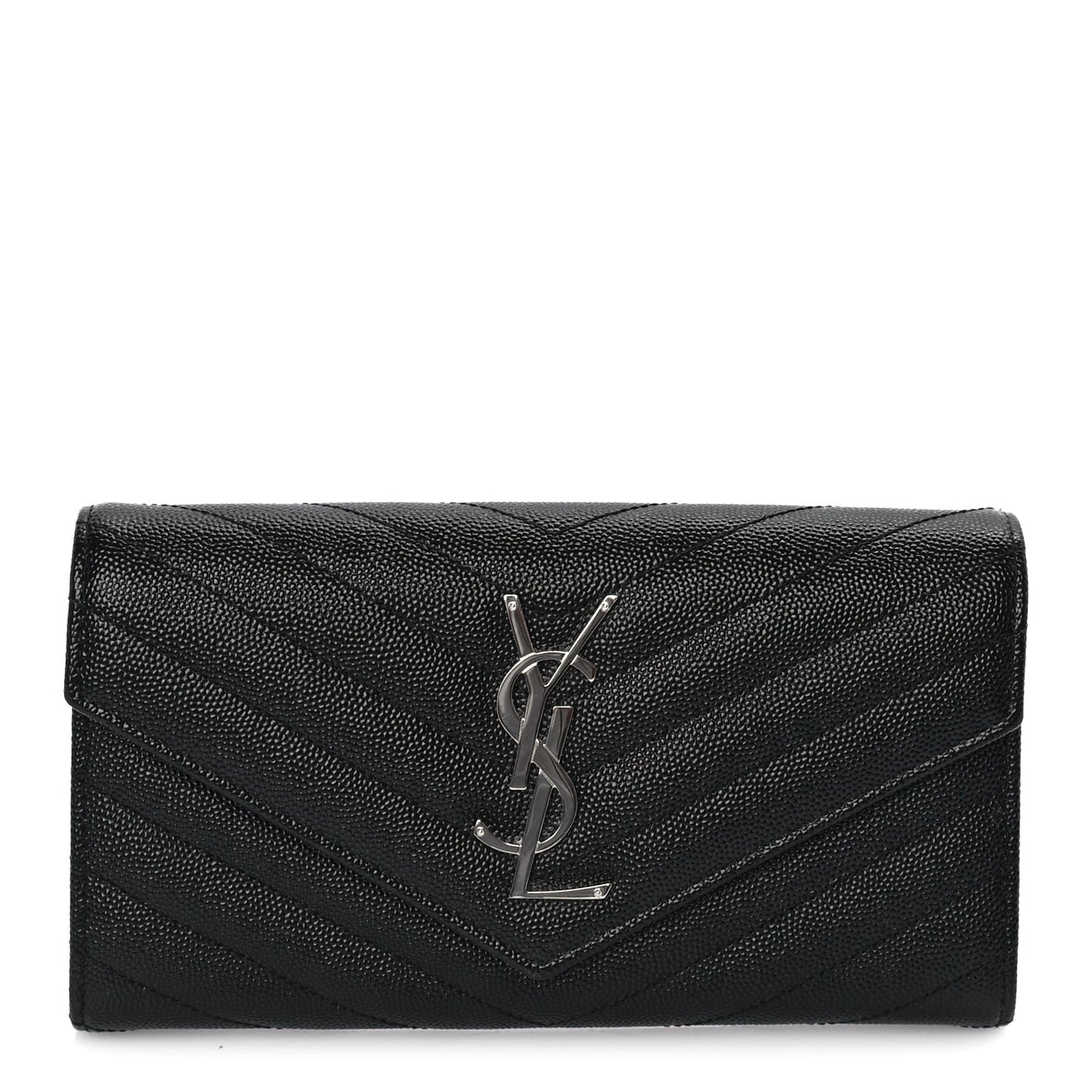 Grain De Poudre Matelasse Chevron Monogram Flap Wallet Black